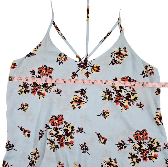 No Boundaries Strappy Racerback Floral Tank, Light Blue/Floral, XS - Picture 2 of 7